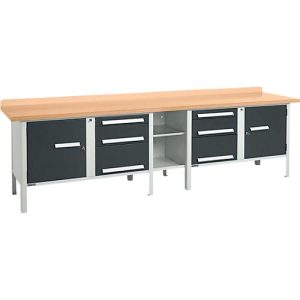 Kastenwerkbank Schäfer Shop Select PWi 300-2, Buche Multiplexplatte, bis 750 kg, B 3000 x T 700 x H 840 mm, Anthrazit