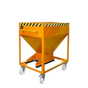Kippbehälter SR-D 375, Tragkraft 375 kg, mit Rollen & Schieberverschluss, B 780 x H 1230 mm, Stahl, gelborange RAL 2000