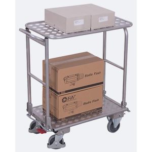 Klappbügelwagen, Aluminium/ Riffelblech, alusilber, 2 Etagen, L 720 x B 450 mm, klappbarer mit Querstrebe, TPE-Rollen mit EasySTOP, bis 150 kg