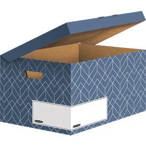 Klappdeckelbox Maxi BANKERS BOX® Décor, FSC®-zertifizierter Karton, L 570 x B 367 x H 291 mm, für DIN A4 Formate, schieferblau, 5 Stück