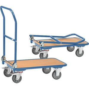Klappwagen, Stahl/Holz, bis 250 kg, 900 x 600 mm, TPE-Bereifung, blau/buche