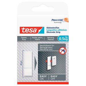 Klebestreifen tesa®, für Wiederverwendung des Klebenagels für Tapete & Putz mit Haftkraft bis 0,5 kg, 2-seitig, ablösbar, 9 St.