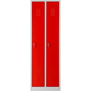 Kleiderspind, 2 Türen, B 600 x H 1800 mm, Zylinderschloss, lichtgrau/feuerrot