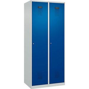 Kleiderspind C+P Evolo Plus, 2 Abteile, 400 mm breit, Zylinderschloss, Soft-Anschlag, B 800 x T 500 x H 1850 mm, lichtgrau/enzianblau