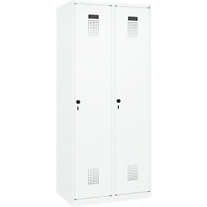 Kleiderspind C+P Evolo Plus, 2 Abteile, Anschlag rechts, Sicherheits-Drehriegel, B 800 x T 500 x H 1850 mm, verkehrsweiß/verkehrsweiß