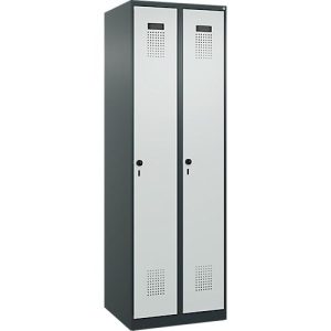 Kleiderspind C+P Evolo Plus, 2 Abteile, Anschlag rechts, Sicherheits-Drehriegel, Soft-Anschlag, B 600 x T 500 x H 1850 mm, anthrazitgrau/lichtgrau