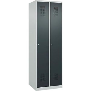 Kleiderspind C+P Evolo Plus, 2 Abteile, Anschlag rechts, Zylinderschloss, Soft-Anschlag, B 600 x T 500 x H 1850 mm, lichtgrau/anthrazitgrau