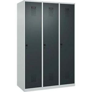 Kleiderspind C+P Evolo Plus, 3 Abteile, 400 mm breit, Drehriegel, Soft-Anschlag, B 1.200 x T 500 x H 1.850 m, lichtgrau/anthrazitgrau