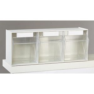 Kleinteilemagazin MultiStore, Reihengröße 3, B 600 x T 163 x H 242 mm, Volumen 12,5 l, stapelbar, Polystyrol, weiß/transp.