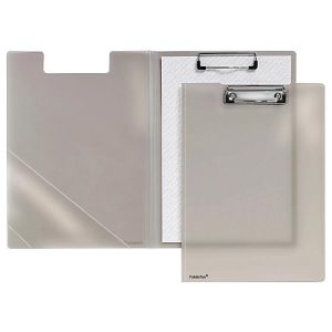 Klemmbrett-Mappe A4, Klemme mit Kunststoffecken, Dreiecks-Klarsichttasche innen, PP, rauch-transparent