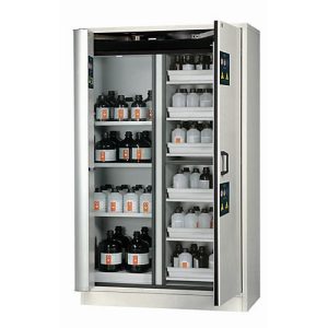 Kombi-Sicherheitsschrank Typ 30 asecos K-PHOENIX-30, Flügel- und Falttüren mit Türfeststellanlage, Front Lichtgrau, B 1202 x T 598 x H 1968 mm