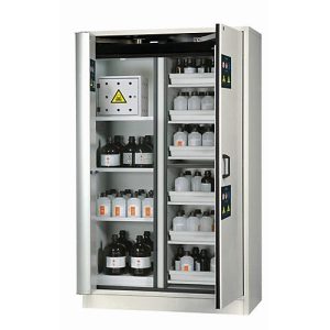 Kombi-Sicherheitsschrank Typ 30 asecos K-PHOENIX-30, Flügel- und Falttüren mit Türfeststellanlage, Front Lichtgrau, B 1202 x T 599 x H 1968 mm