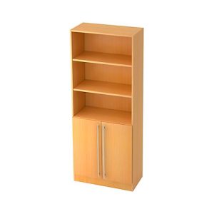 Kombischrank JENA, 5 OH, B 800 x T 420 x H 2004 mm, 2 OH Holztüren, Buche-Dekor