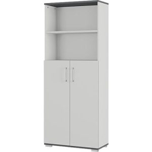 Kombischrank Profi 2.0, aus Holz, 2 Flügeltüren, 5 OH, 2 offene Fächer, B 800 x T 400 x H 2000 mm, lichtgrau/graphit
