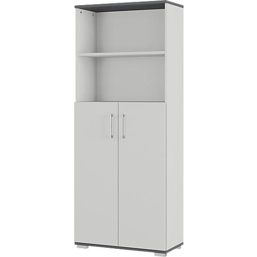 Kombischrank Profi 2.0, aus Holz, 2 Flügeltüren, 5 OH, 2 offene Fächer, B 800 x T 400 x H 2000 mm, lichtgrau/graphit