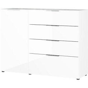 Kommode, mit 1 Schublade und 2 Türen, Glasfront- und auflage, B 830 x T 420 x H 1020 mm, weiß