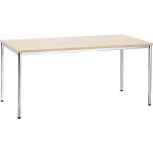 Konferenztisch, bis 6 Personen, Rechteck, 4-Fuß Quadratrohr, B 1600 x T 800 x H 720 mm, Ahorn/chromsilber