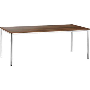 Konferenztisch, bis 6 Personen, Rechteck, 4-Fuß Quadratrohr, B 2000 x T 800 x H 720 mm, Walnuss/chromsilber