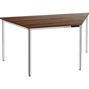 Konferenztisch, bis 6 Personen, Trapez, 4-Fuß Quadratrohr, B 1600 x T 800 x H 720 mm, Walnuss/chromsilber