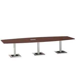 Konferenztisch, mit Tischanschlussfeld, bis 12 Personen, Boot, Standfuß, B 3500 x T 1200 x H 720-820 mm, Ahornbrazil/silber