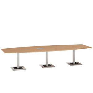 Konferenztisch, mit Tischanschlussfeld, bis 12 Personen, Boot, Standfuß, B 3500 x T 1200 x H 720-820 mm, Kirsche Romana/silber