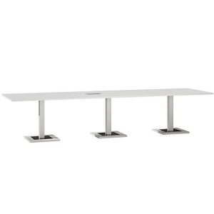 Konferenztisch, mit Tischanschlussfeld, bis 12 Personen, Rechteck, Standfuß, B 3500 x T 1000 x H 720-820 mm, weiß/silber