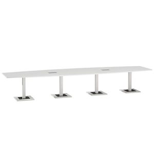 Konferenztisch, mit Tischanschlussfeld, bis 14 Personen, Boot, Standfuß, B 4500 x T 1200 x H 720-820 mm, weiß/silber