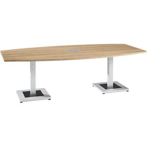 Konferenztisch, mit Tischanschlussfeld, bis 8 Personen, Boot, Standfuß, B 2400 x T 1200 x H 720-820 mm, Eiche Masonic/silber