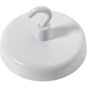 Kraftmagnet mit Haken, Ø 47 mm, Haftkraft ca. 18 kg, weiß, 5 Stück