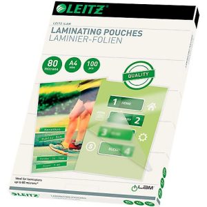 Laminierfolien Leitz iLAM, A4 Hoch-& Querformat, Stärke 80 µm, L 309 x B 222 mm, PET, farblos, 100 Stück