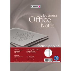 LANDRÉ Kanzleipapier Recycling, 250 Doppelbögen, DIN A3/A4 gefalzt, 70 g/m², kariert, Rand rechts, grau/rot