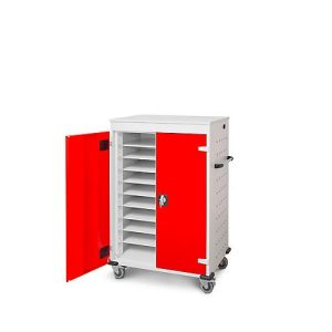 Laptopwagen mit Ladefunktion, 2-Punkt-Verriegelung, Feststellbremse, 20 Fächer, B 920 x T 500 x H 1250, verkehrsrot