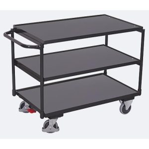 Leichter Tischwagen, Stahl/MDF-Platte, Anthrazitgrau/Dunkelgrau, 3 Etagen, L 835 x B 505 mm, TPE-Rollen mit EasySTOP, bis 250 kg