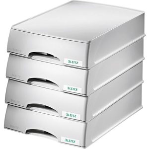 LEITZ® Ablagekorb Plus, DIN A4, Kunststoff, 4 Stück, grau