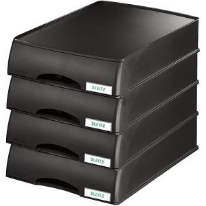 LEITZ® Ablagekorb Plus, DIN A4, Kunststoff, 4 Stück, schwarz