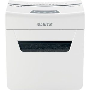 Leitz IQ 3M Protect Premium Aktenvernichter P5, Mikroschnitt 2 x 15 mm, 10 l, 3 Blatt Schnittleistung, Anti-Papierstau-Technologie, weiß