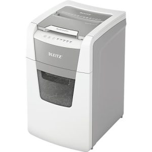 Leitz IQ Autofeed Office 150 Aktenvernichter P5, Vollautomatik, Mikroschnitt 2 x 15 mm, 44 l, 150 Blatt Schnittleistung, weiß