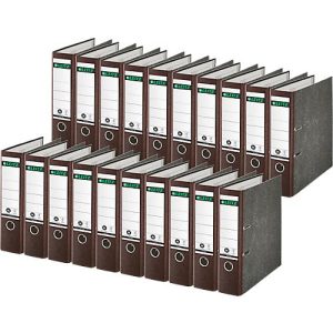 LEITZ® Ordner 1080, DIN A4, Rückenbreite 80 mm, Griffloch, geklebtes Rückenschild, Hartpappe, 20 Stück, braun