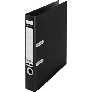 LEITZ® Ordner Recycle, A4, Rückenbreite 50 mm, 180°-Hebelmechanik, Rückenschild & Griffloch, zu 100 % recycelbar, schw.