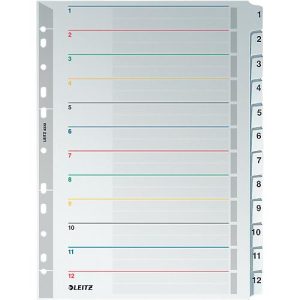 LEITZ® Wiederbeschreibbare Kartonregister, Zahlen 1-12, mit Lochung