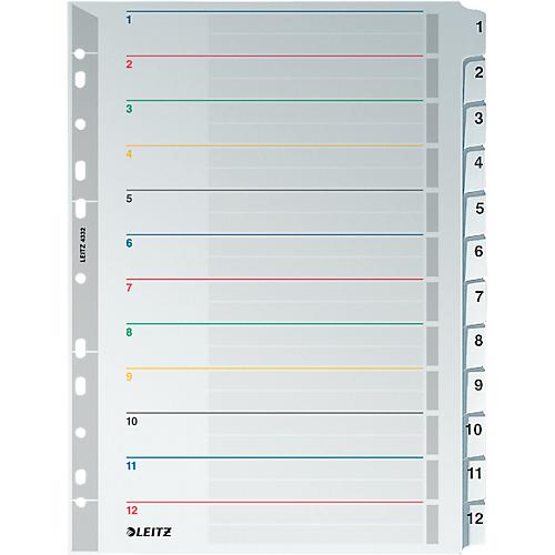 LEITZ® Wiederbeschreibbare Kartonregister, Zahlen 1-12, mit Lochung