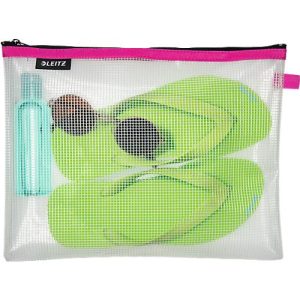 Leitz WOW Traveller Zip-Beutel, wasserabweisend, durchsichtiges Material, Größe L, pink