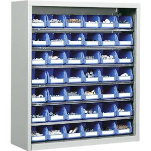 Magazinregal, 830 mm hoch, mit 6 Böden, inkl. 42 Kästen, lichtgrau