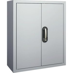 Magazinschrank, 830 mm hoch, 6 Böden, ohne Kästen, mit Türen, alusilber