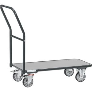 Magazinwagen, mit Holzplattform, L 850 x B 450 mm, bis 250 kg, Stahlrohr, grau