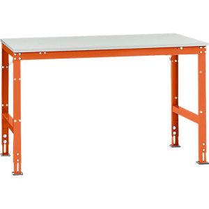 Manuflex Arbeitstisch UNIVERSAL Standard, 1500 x 1000 mm, Melamin lichtgrau, rotorange