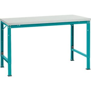 Manuflex Grundtisch UNIVERSAL Spezial, 1500 x 1000 mm, Melamin lichtgrau, wasserblau