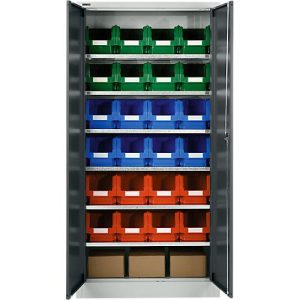 Materialschrank MSI 2409, mit 24 Kästen LF 322, 6 Fachböden, B 950 x T 400 x H 1935 mm, Stahl, lichtgrau/anthrazitgrau