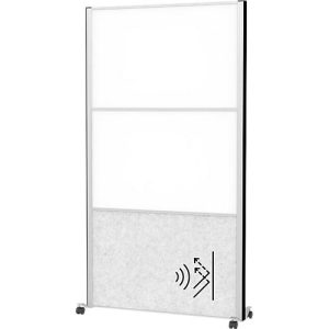 MAUL Stellwandsystem MAULconnecto, 1x Akustikvlies hell, 2x Whiteboard, Klettverbindung, auf Rollen, H 1800 x B 1000 mm, silber