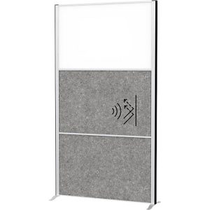 MAUL Stellwandsystem MAULconnecto, 2 x Akustikvlies dunkel, 1 x Whiteboard, Klettverbindung, Standfuß, H 1800 x B 1000 mm, silber